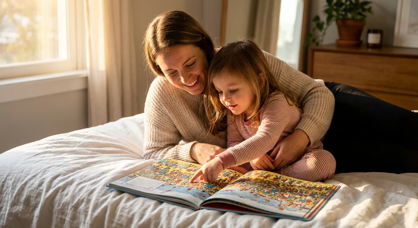 Mum and daughter reading their Spotli book together